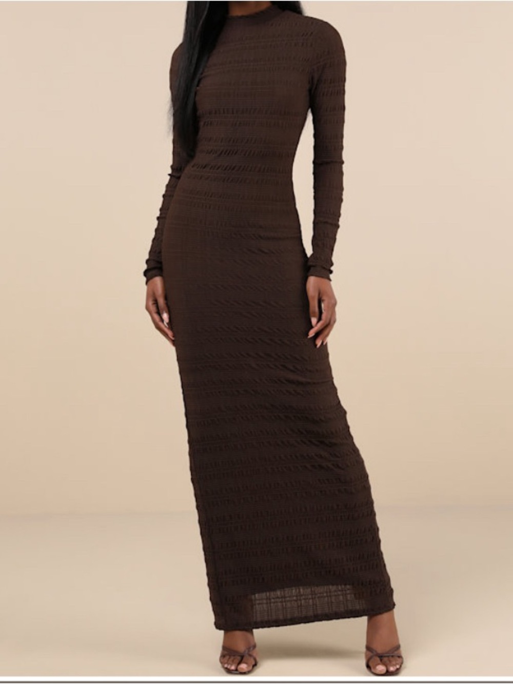 Lulus Trendsetting Design Brown Textured Long Sleeve Maxi Dress - Size M